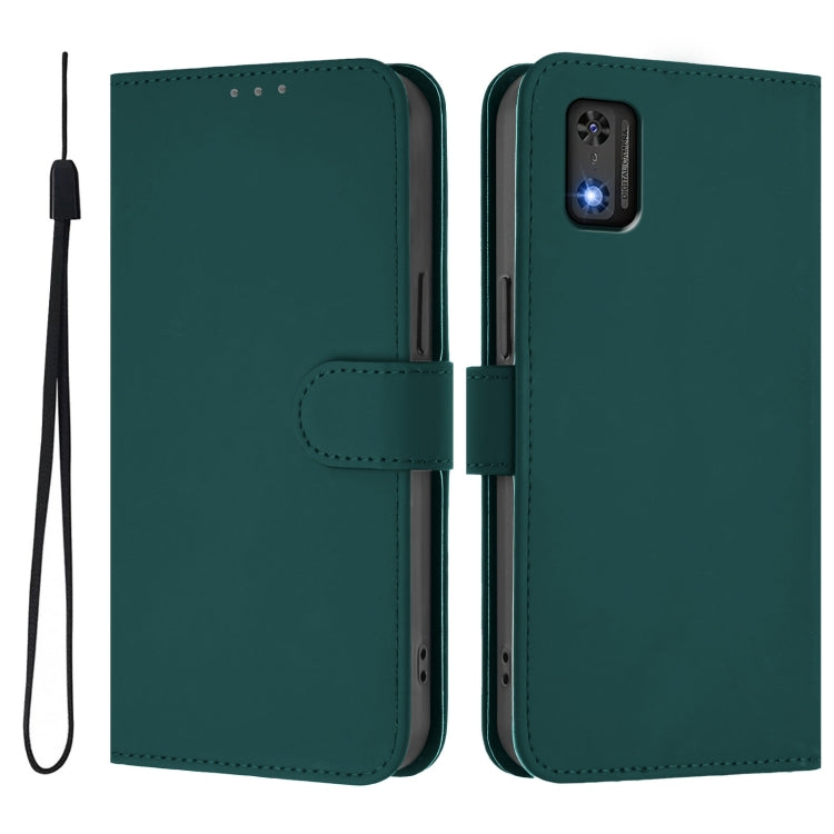 For Tecno Pop 6C Skin Feel Solid Color Leather Phone Case with Lanyard