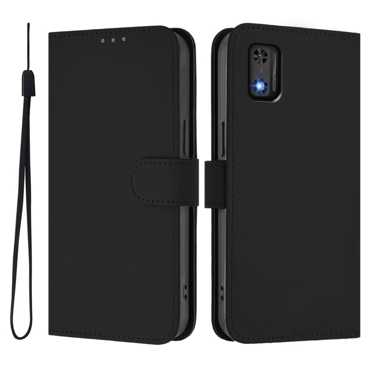 For Tecno Pop 6C Skin Feel Solid Color Leather Phone Case with Lanyard