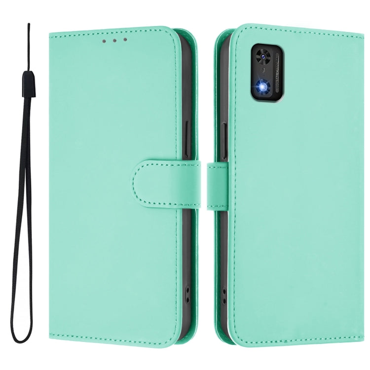 For Tecno Pop 6C Skin Feel Solid Color Leather Phone Case with Lanyard