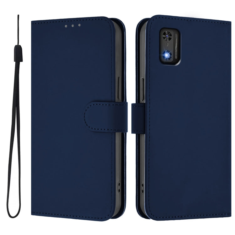 For Tecno Pop 6C Skin Feel Solid Color Leather Phone Case with Lanyard