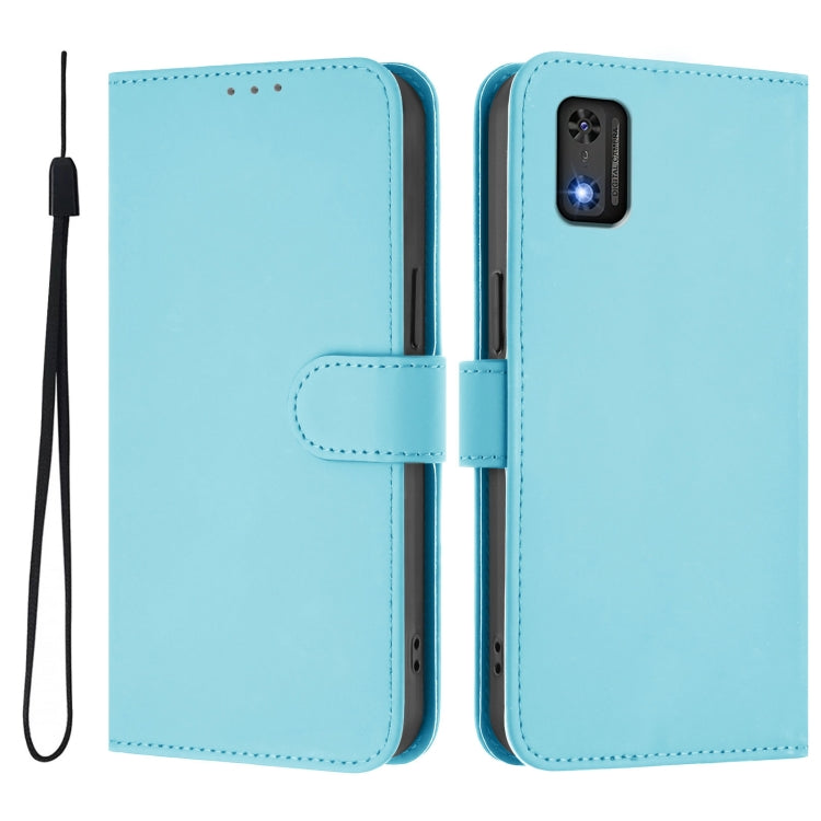 For Tecno Pop 6C Skin Feel Solid Color Leather Phone Case with Lanyard
