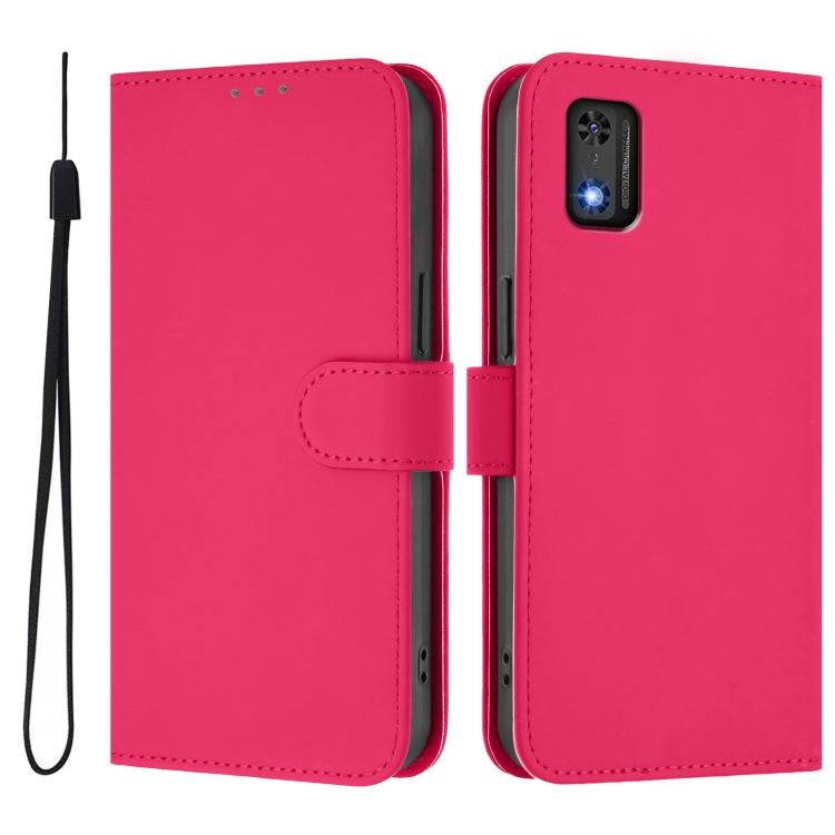 For Tecno Pop 6C Skin Feel Solid Color Leather Phone Case with Lanyard