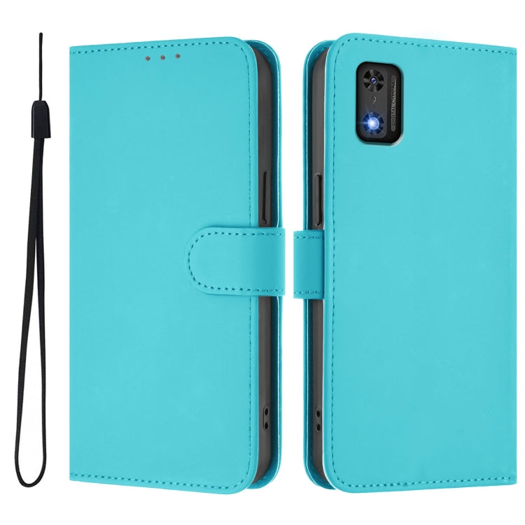 For Tecno Pop 6C Skin Feel Solid Color Leather Phone Case with Lanyard