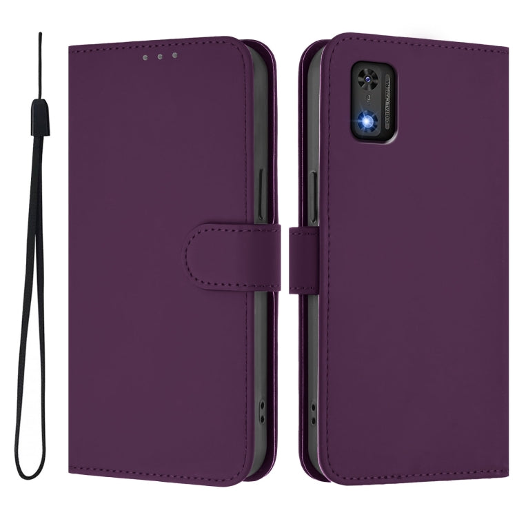 For Tecno Pop 6C Skin Feel Solid Color Leather Phone Case with Lanyard