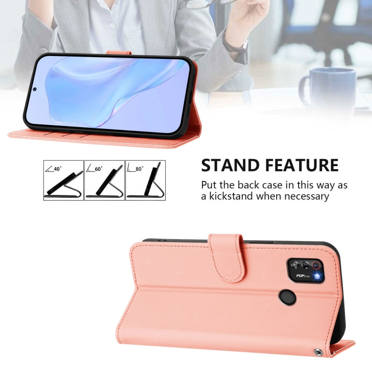 For Tecno Pop 4 Pro Skin Feel Solid Color Leather Phone Case with Lanyard