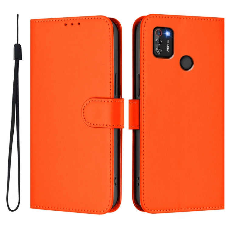 For Tecno Pop 4 Pro Skin Feel Solid Color Leather Phone Case with Lanyard