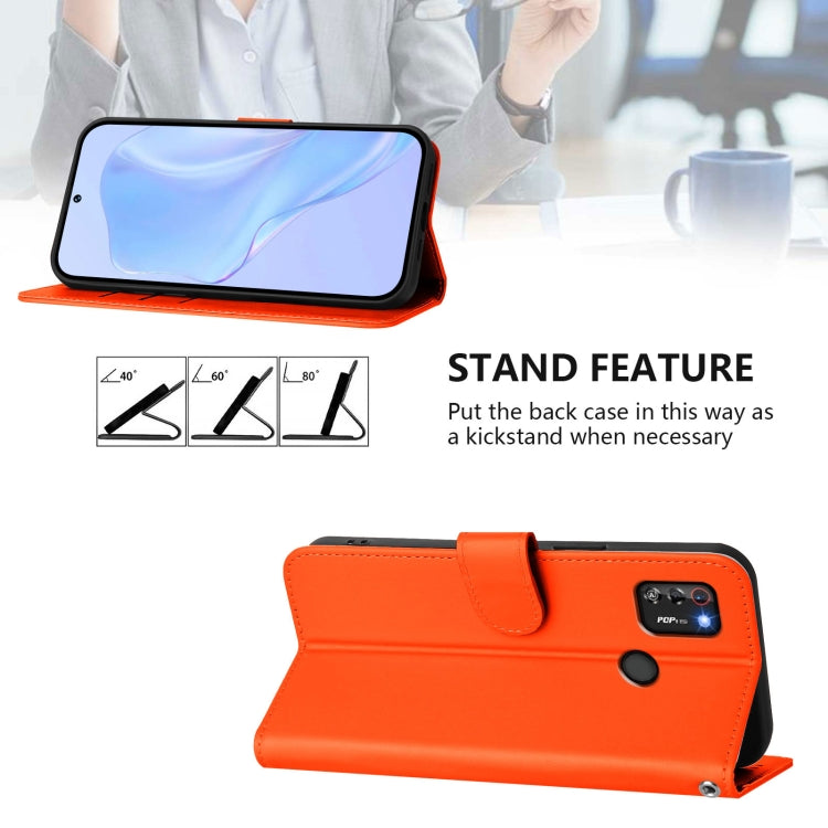 For Tecno Pop 4 Pro Skin Feel Solid Color Leather Phone Case with Lanyard