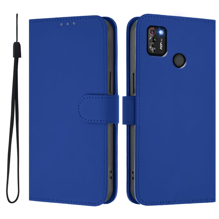 For Tecno Pop 4 Pro Skin Feel Solid Color Leather Phone Case with Lanyard