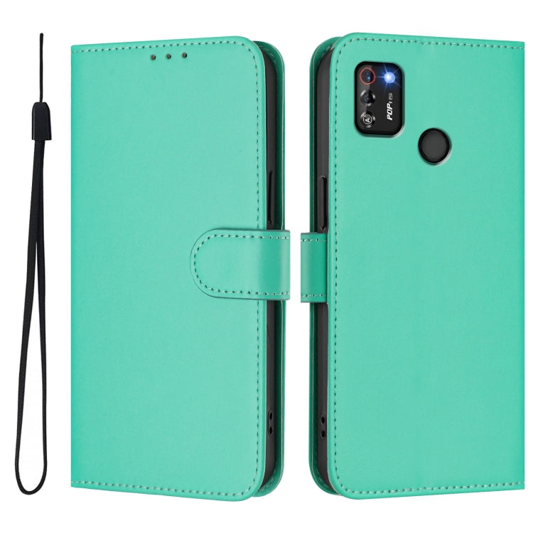 For Tecno Pop 4 Pro Skin Feel Solid Color Leather Phone Case with Lanyard