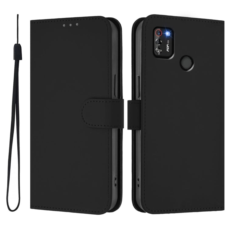 For Tecno Pop 4 Pro Skin Feel Solid Color Leather Phone Case with Lanyard