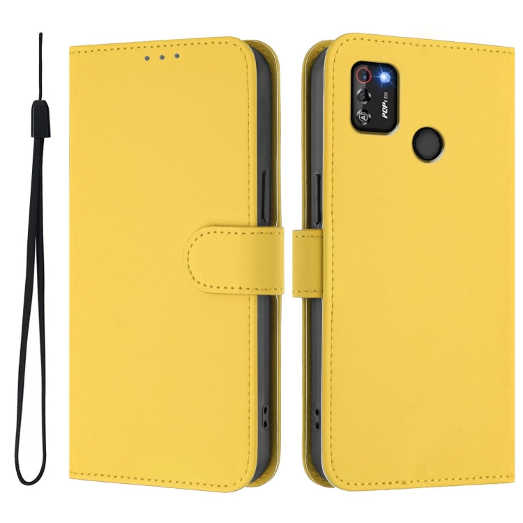 For Tecno Pop 4 Pro Skin Feel Solid Color Leather Phone Case with Lanyard