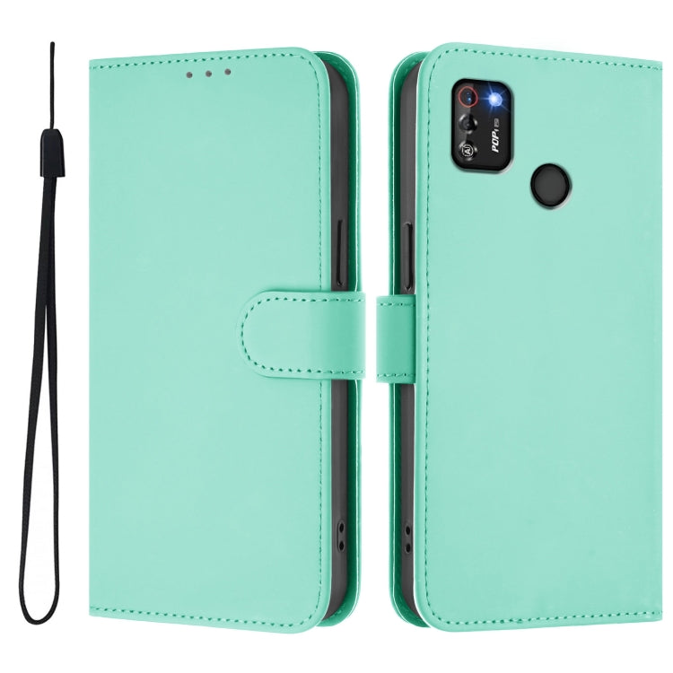 For Tecno Pop 4 Pro Skin Feel Solid Color Leather Phone Case with Lanyard