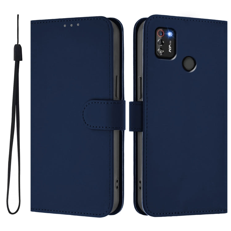 For Tecno Pop 4 Pro Skin Feel Solid Color Leather Phone Case with Lanyard