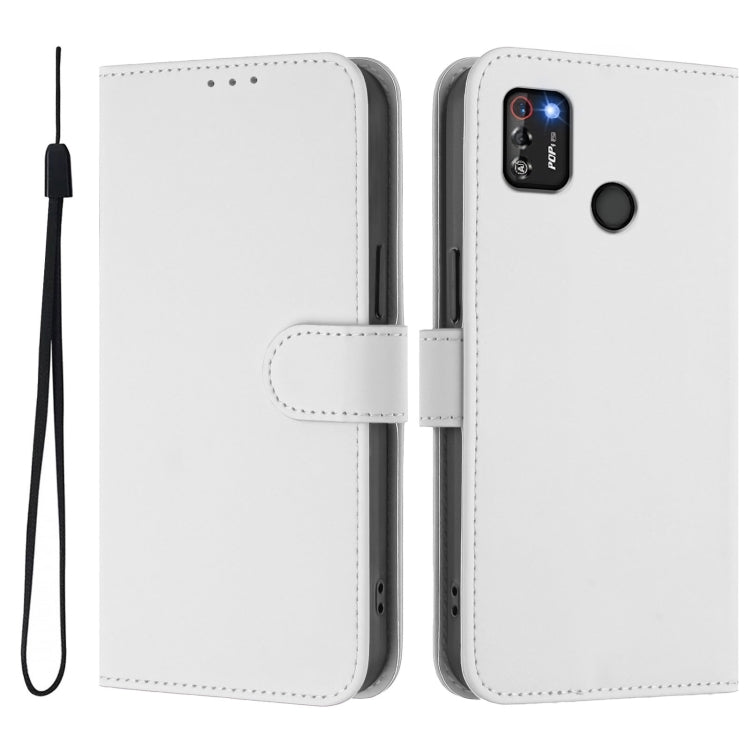 For Tecno Pop 4 Pro Skin Feel Solid Color Leather Phone Case with Lanyard