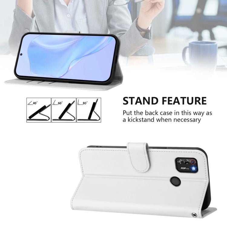 For Tecno Pop 4 Pro Skin Feel Solid Color Leather Phone Case with Lanyard