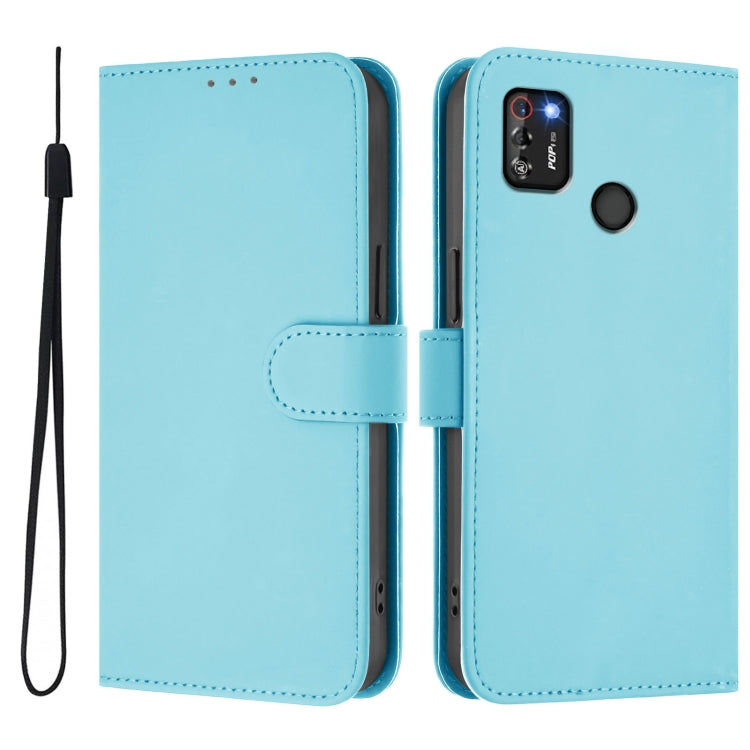 For Tecno Pop 4 Pro Skin Feel Solid Color Leather Phone Case with Lanyard