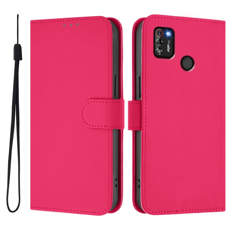 For Tecno Pop 4 Pro Skin Feel Solid Color Leather Phone Case with Lanyard