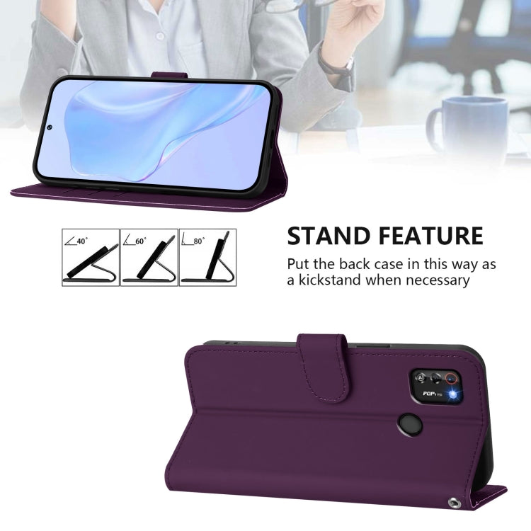 For Tecno Pop 4 Pro Skin Feel Solid Color Leather Phone Case with Lanyard