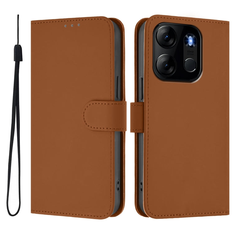 For Tecno Pop 7 / 7 Pro Skin Feel Solid Color Leather Phone Case with Lanyard