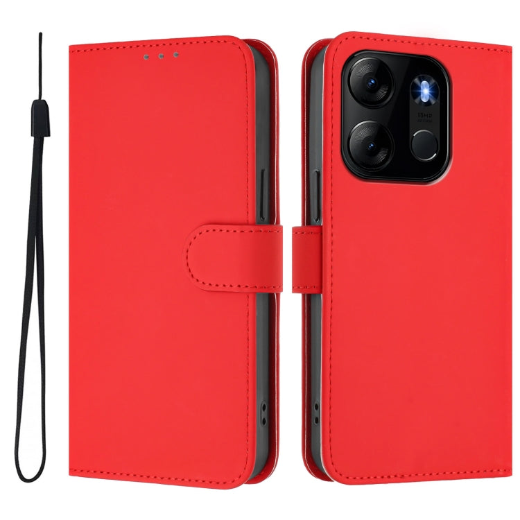 For Tecno Pop 7 / 7 Pro Skin Feel Solid Color Leather Phone Case with Lanyard