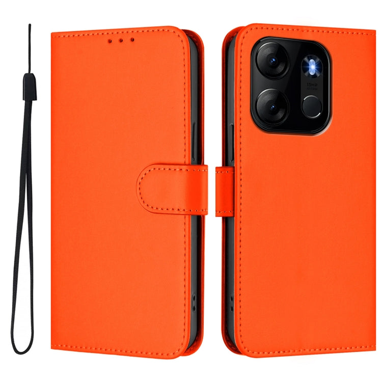 For Tecno Pop 7 / 7 Pro Skin Feel Solid Color Leather Phone Case with Lanyard