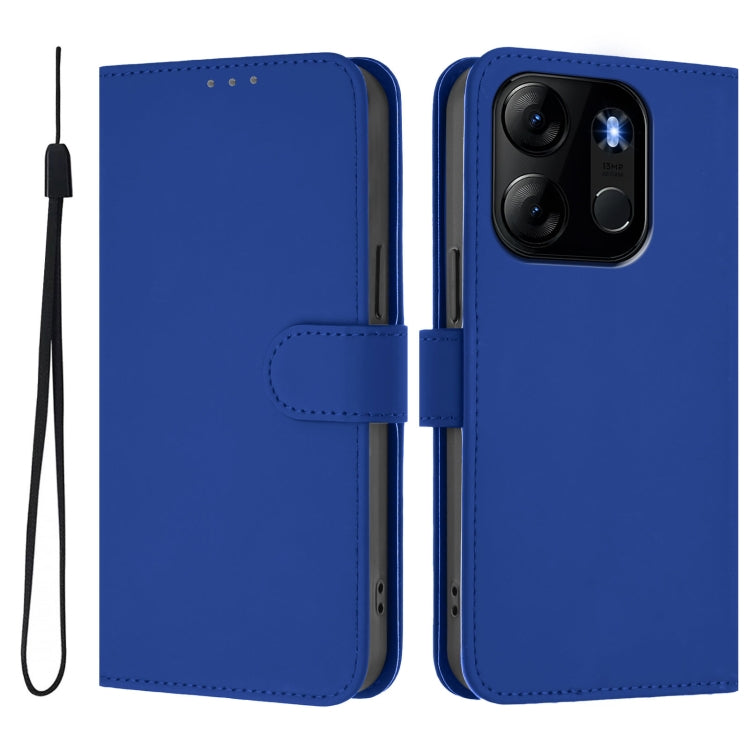 For Tecno Pop 7 / 7 Pro Skin Feel Solid Color Leather Phone Case with Lanyard