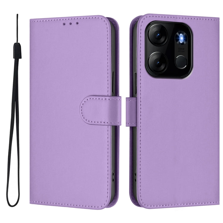 For Tecno Pop 7 / 7 Pro Skin Feel Solid Color Leather Phone Case with Lanyard