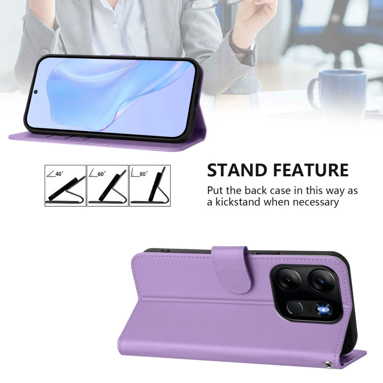 For Tecno Pop 7 / 7 Pro Skin Feel Solid Color Leather Phone Case with Lanyard