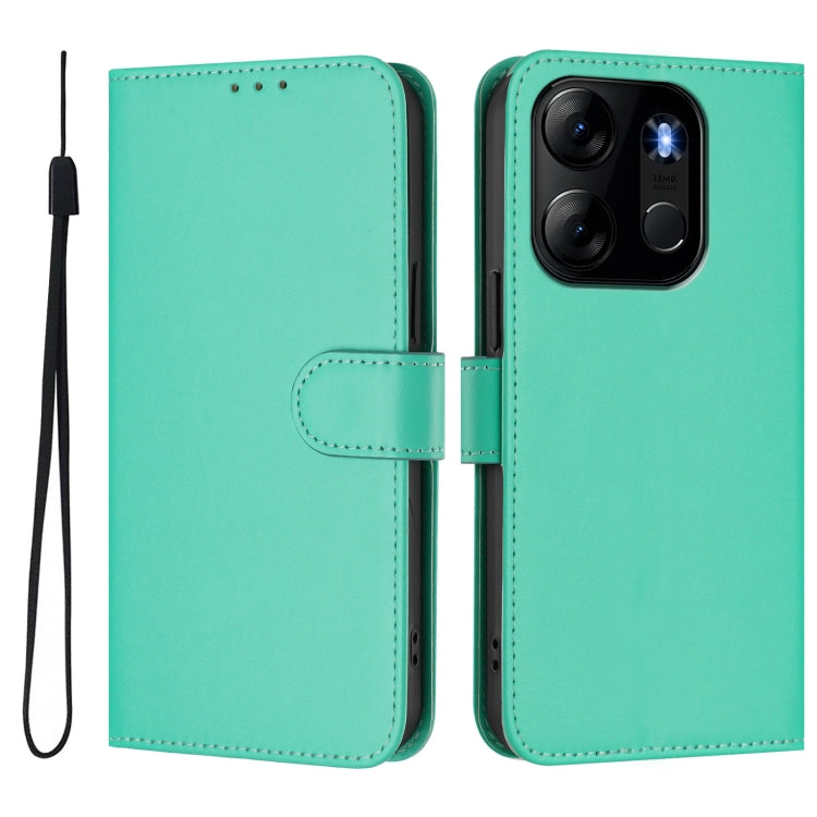 For Tecno Pop 7 / 7 Pro Skin Feel Solid Color Leather Phone Case with Lanyard