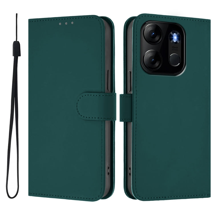 For Tecno Pop 7 / 7 Pro Skin Feel Solid Color Leather Phone Case with Lanyard