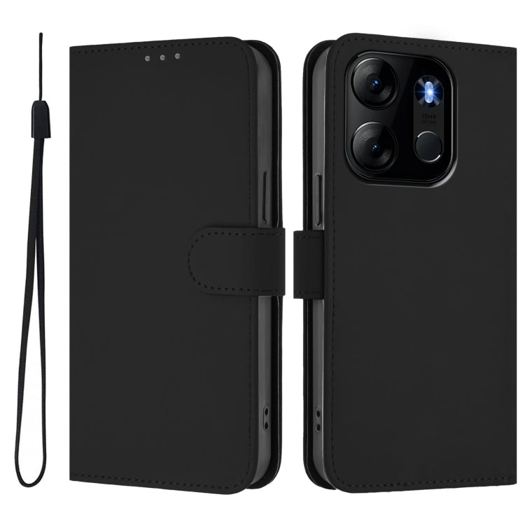 For Tecno Pop 7 / 7 Pro Skin Feel Solid Color Leather Phone Case with Lanyard