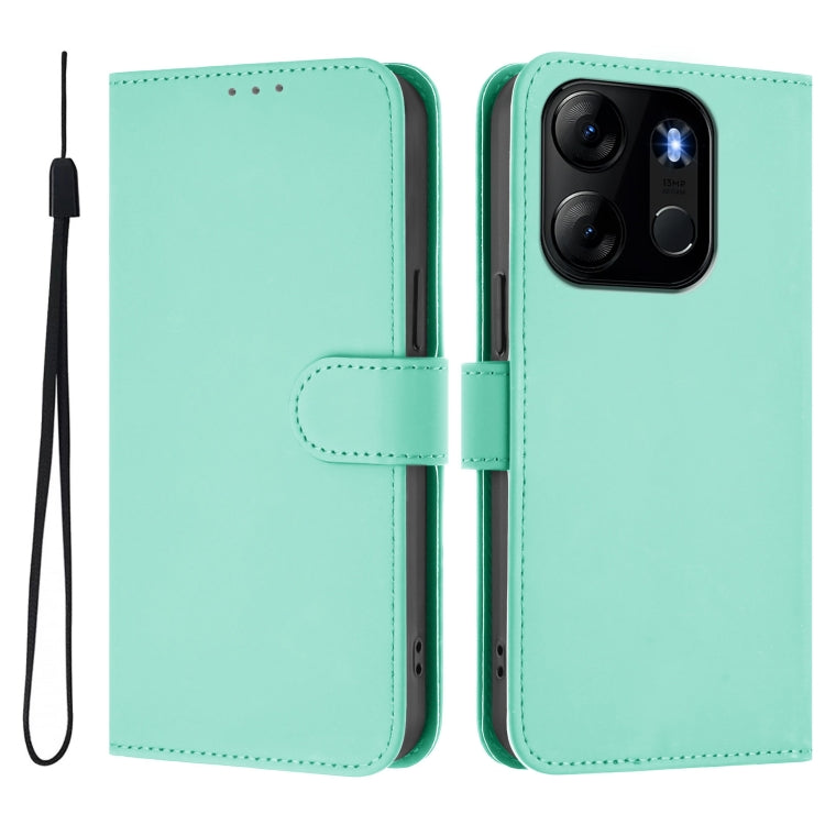 For Tecno Pop 7 / 7 Pro Skin Feel Solid Color Leather Phone Case with Lanyard