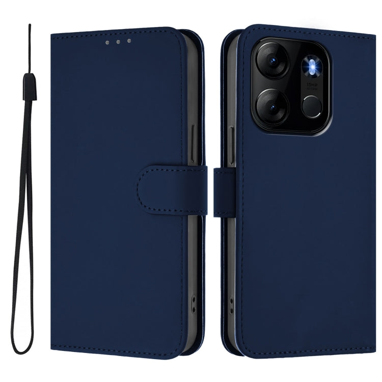 For Tecno Pop 7 / 7 Pro Skin Feel Solid Color Leather Phone Case with Lanyard