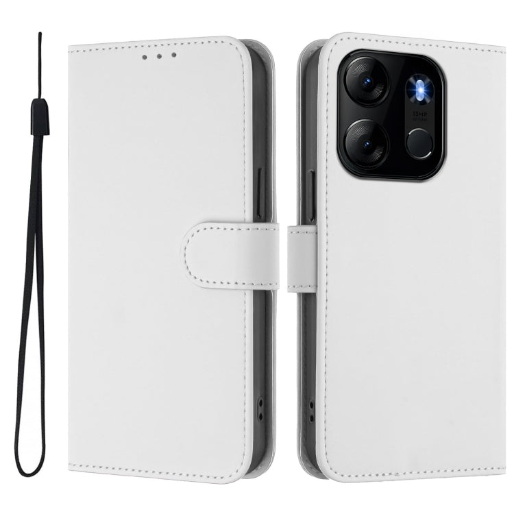 For Tecno Pop 7 / 7 Pro Skin Feel Solid Color Leather Phone Case with Lanyard