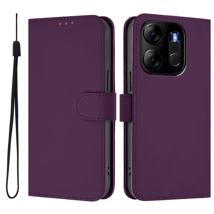 For Tecno Pop 7 / 7 Pro Skin Feel Solid Color Leather Phone Case with Lanyard