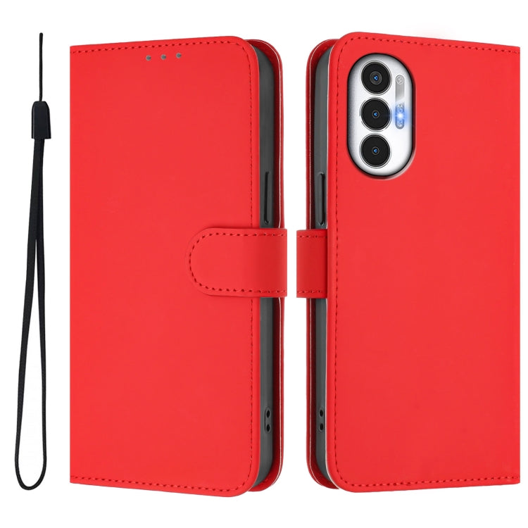 For Tecno Pova 3 Skin Feel Solid Color Leather Phone Case with Lanyard