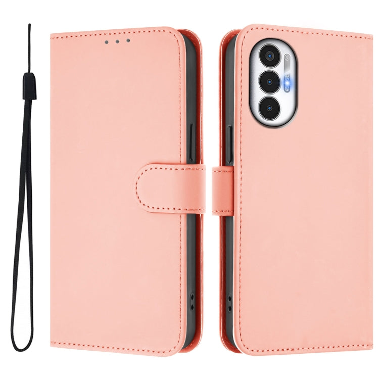 For Tecno Pova 3 Skin Feel Solid Color Leather Phone Case with Lanyard