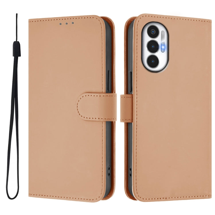 For Tecno Pova 3 Skin Feel Solid Color Leather Phone Case with Lanyard