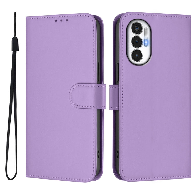For Tecno Pova 3 Skin Feel Solid Color Leather Phone Case with Lanyard