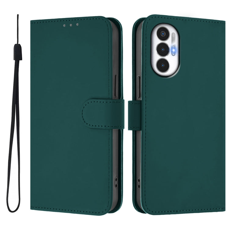 For Tecno Pova 3 Skin Feel Solid Color Leather Phone Case with Lanyard