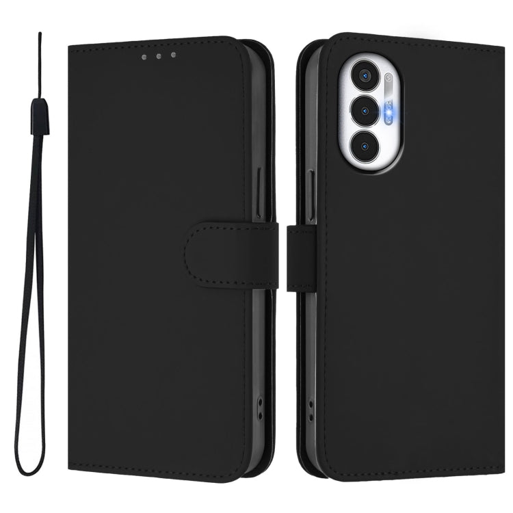 For Tecno Pova 3 Skin Feel Solid Color Leather Phone Case with Lanyard