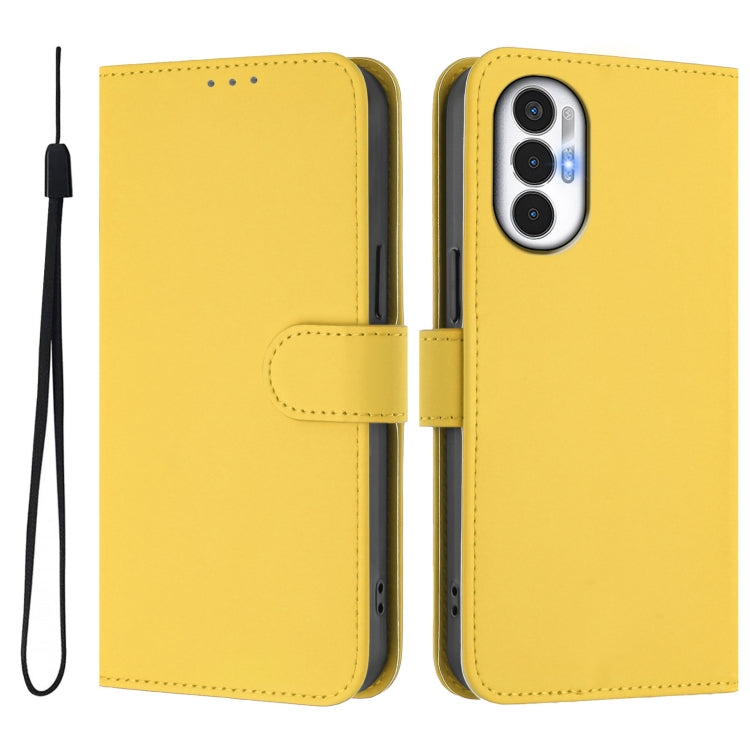 For Tecno Pova 3 Skin Feel Solid Color Leather Phone Case with Lanyard