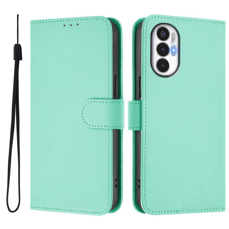 For Tecno Pova 3 Skin Feel Solid Color Leather Phone Case with Lanyard