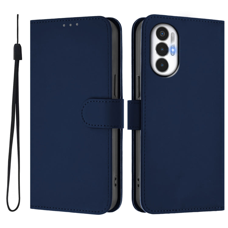 For Tecno Pova 3 Skin Feel Solid Color Leather Phone Case with Lanyard