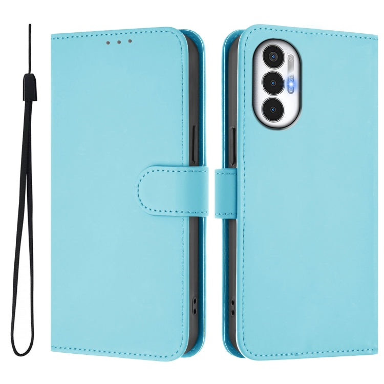 For Tecno Pova 3 Skin Feel Solid Color Leather Phone Case with Lanyard