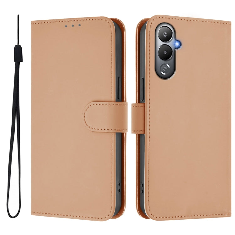 For Tecno Pova 4 Skin Feel Solid Color Leather Phone Case with Lanyard