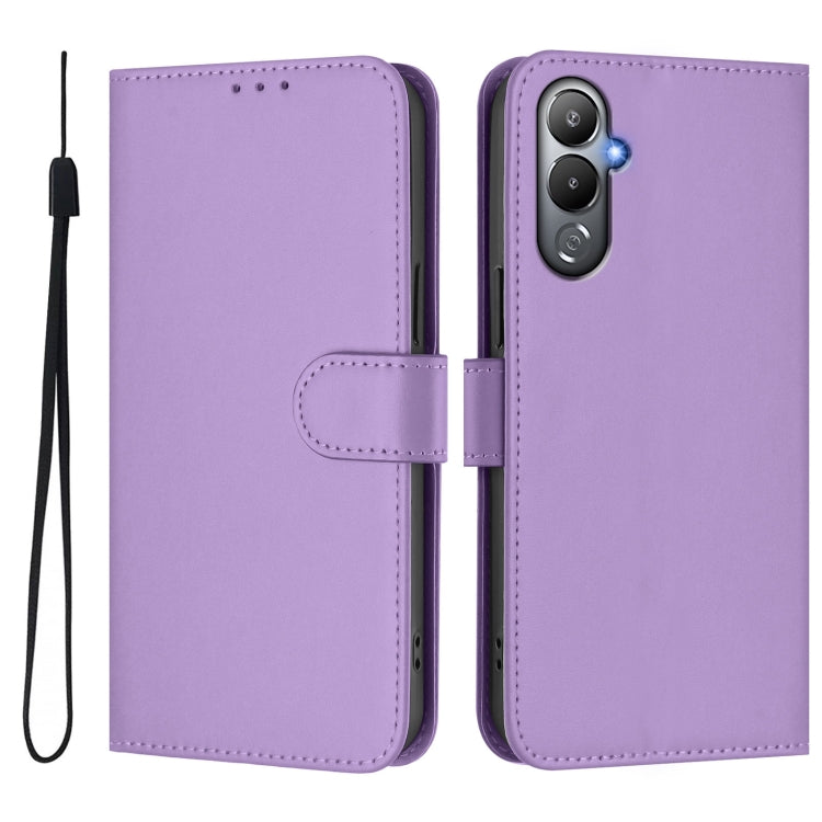 For Tecno Pova 4 Skin Feel Solid Color Leather Phone Case with Lanyard