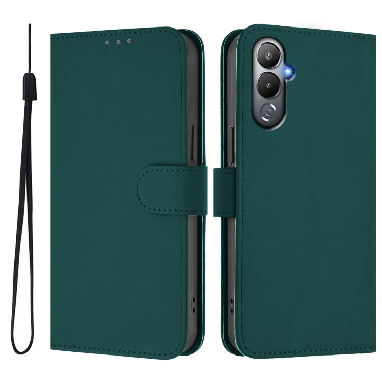 For Tecno Pova 4 Skin Feel Solid Color Leather Phone Case with Lanyard