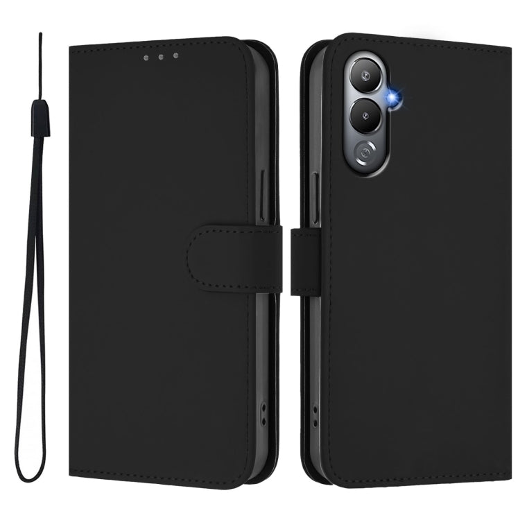 For Tecno Pova 4 Skin Feel Solid Color Leather Phone Case with Lanyard