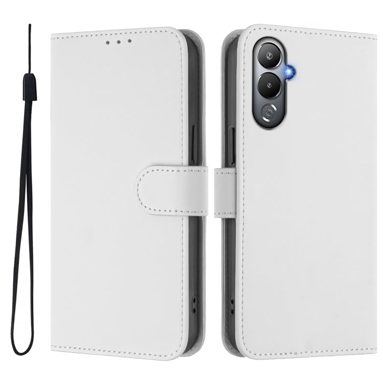 For Tecno Pova 4 Skin Feel Solid Color Leather Phone Case with Lanyard